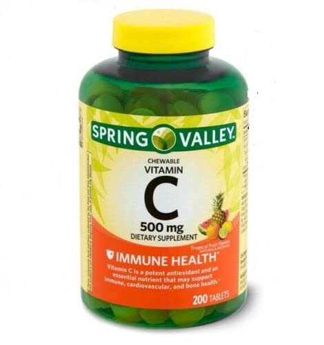 Oliefera Spring Valley Vitamin C Chewable Tablets, Tropical Fruit Flavors, 500 mg, 200 ct, 200.0 Count