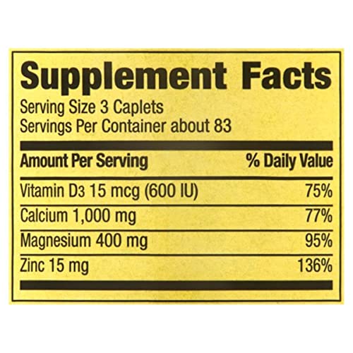 Spring Valley - Calcium Magnesium and Zinc, Plus Vitamin D3, 250 Coated Caplets