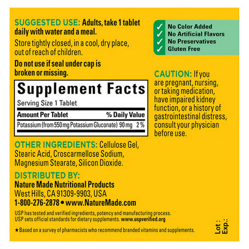 Nature Made, Nature Made Potassium Gluconate, 550 mg, 100 tabs